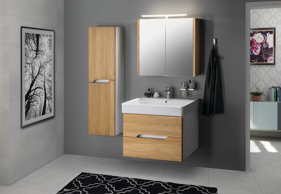 MEDIENA szafka wysoka 35x140x30cm, 2 drzwi, biały mat/dąb natural