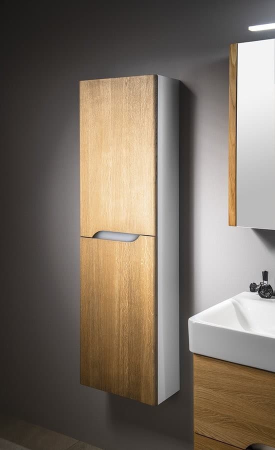 MEDIENA szafka wysoka 35x140x30cm, 2 drzwi, biały mat/dąb natural