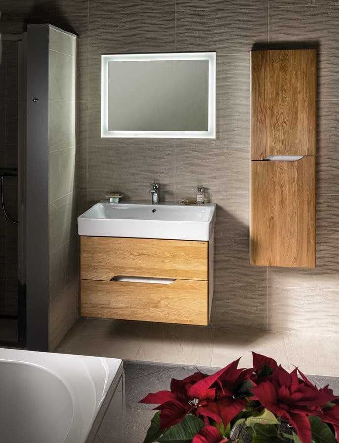 MEDIENA wysoka szafka 40x140cm, 2-drzwiowa, biały mat/dąb natural