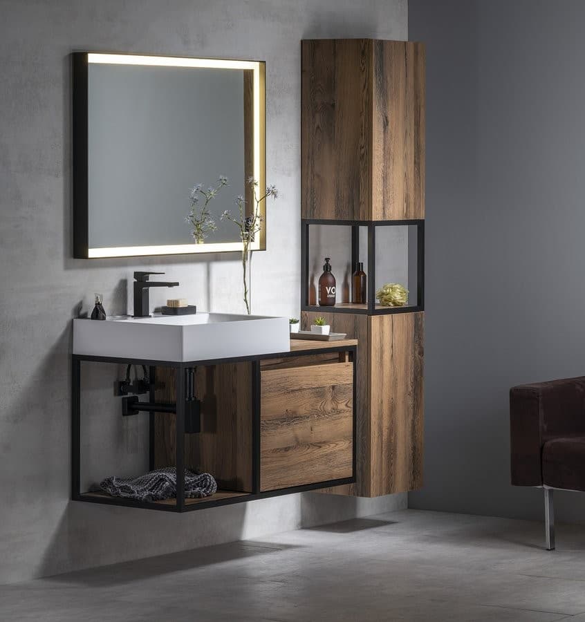 SKARA szafka pod umywalkę 100x49,5cm, czarny mat/dąb Collingwood