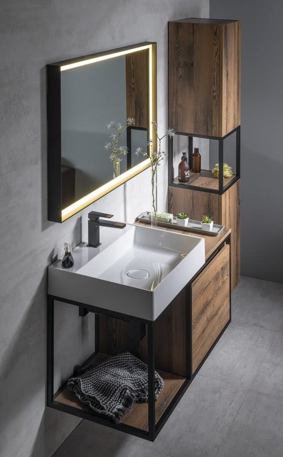 SKARA szafka pod umywalkę 100x49,5cm, czarny mat/dąb Collingwood