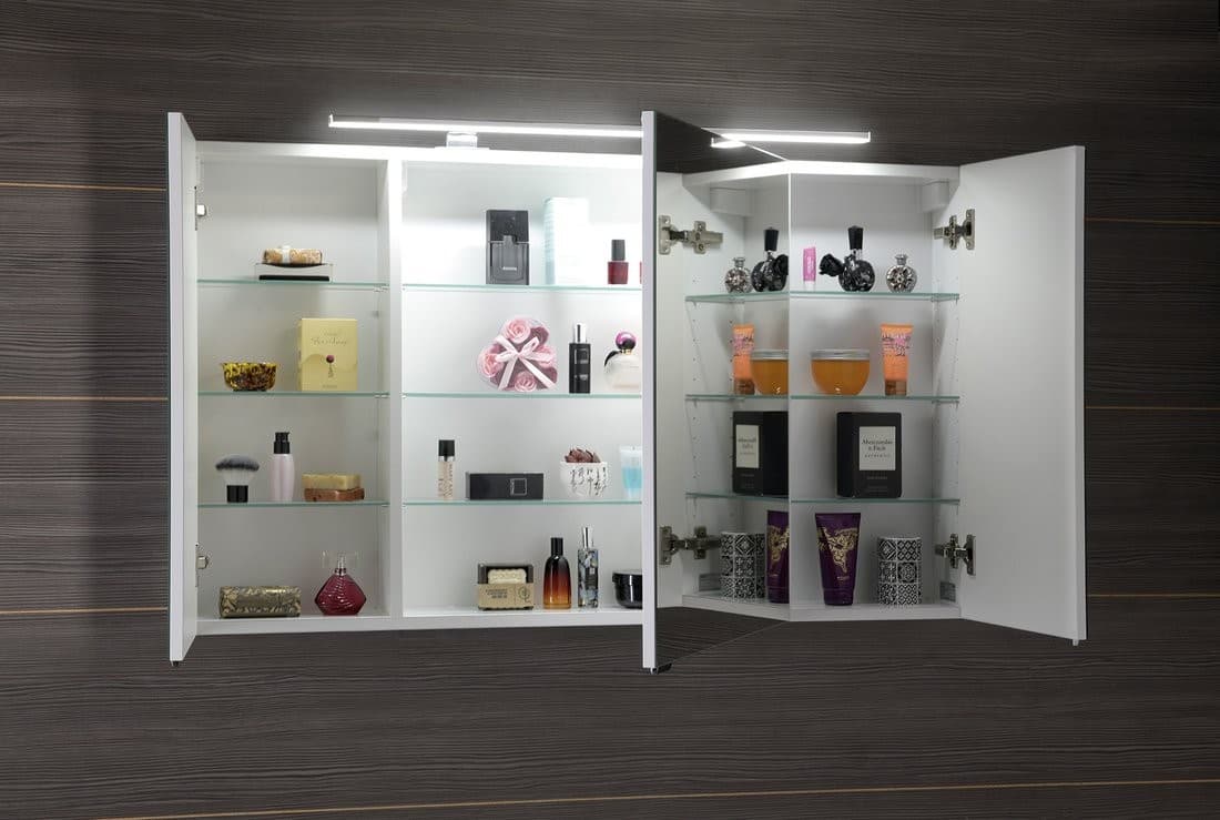 RIWA szafka lustrzana z oświetleniem LED, 3 drzwiczki 121x70cm