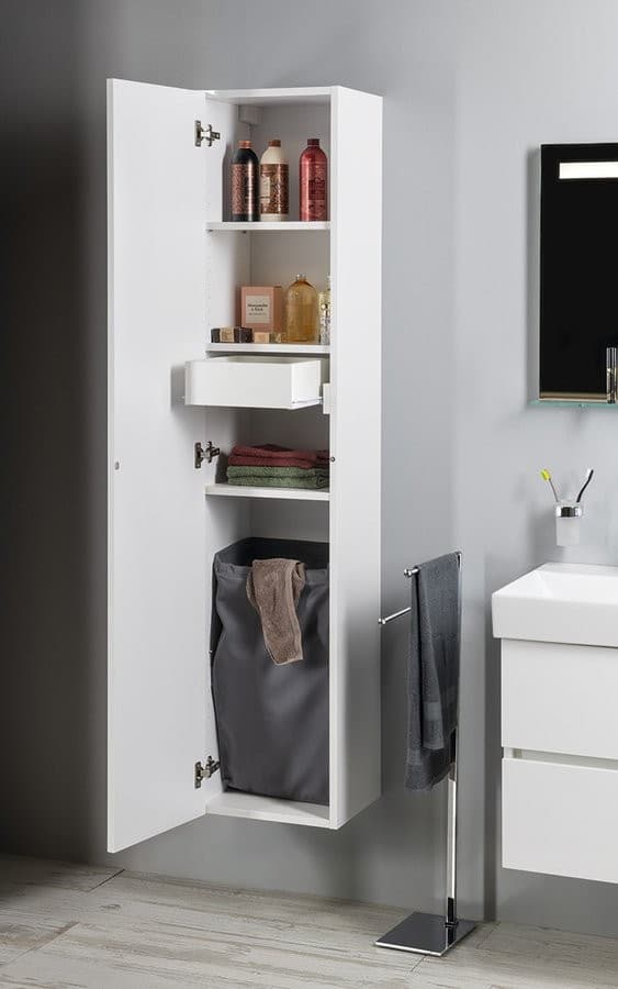 ESPACE Wysoki Słupek Łazienkowy 35x172x32cm, 1 Drzwiczki Biały Połysk