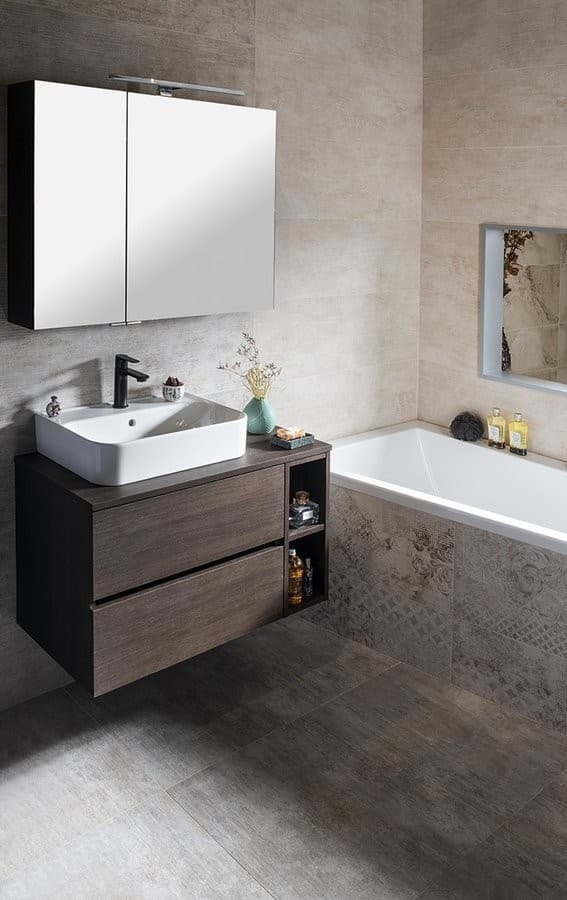 MIRRÓ szafka z lustrem LED, sosna rustykalna 90x70x16cm