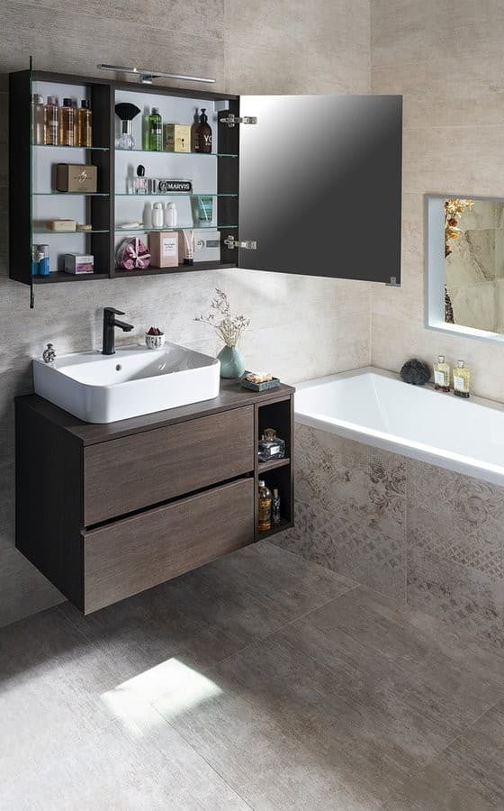 MIRRÓ szafka z lustrem LED, sosna rustykalna 90x70x16cm