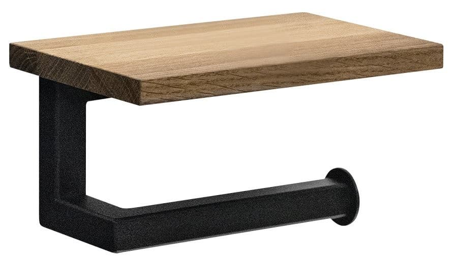 SKA wieszak na papier toaletowy z półką, czarny mat/dąb