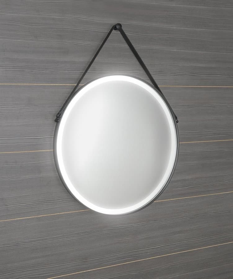 ORBITER okrągłe lustro LED ze skórzanym paskiem, 60cm