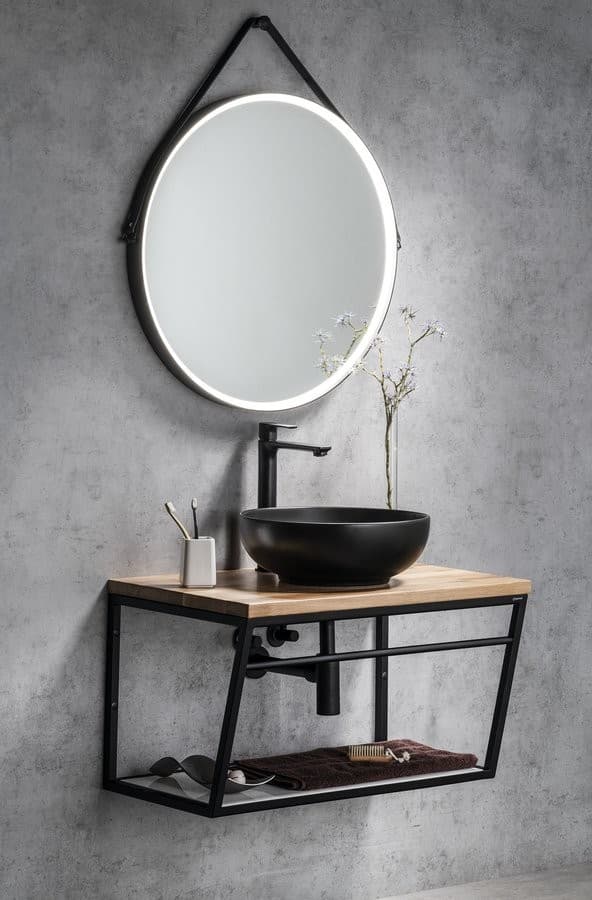 ORBITER okrągłe lustro LED z paskiem skórzanym, ø 70cm