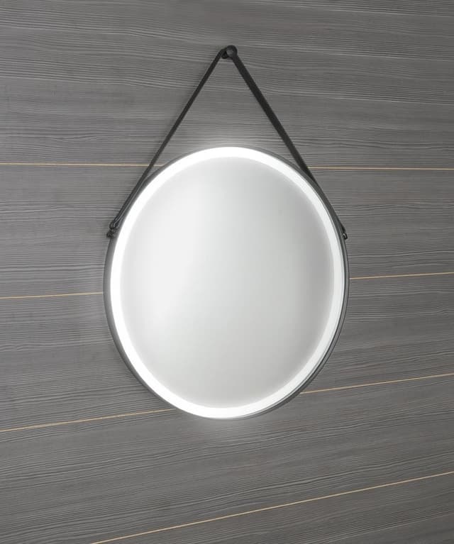 ORBITER okrągłe lustro LED z paskiem skórzanym, ø 70cm