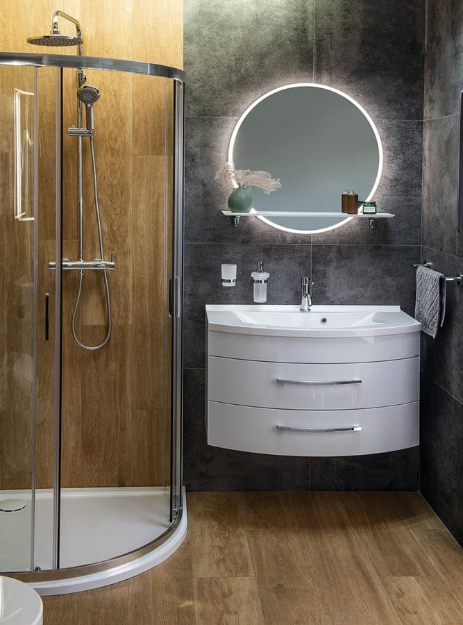 VISO lustro okrągłe z oświetleniem LED 60cm półka biały mat