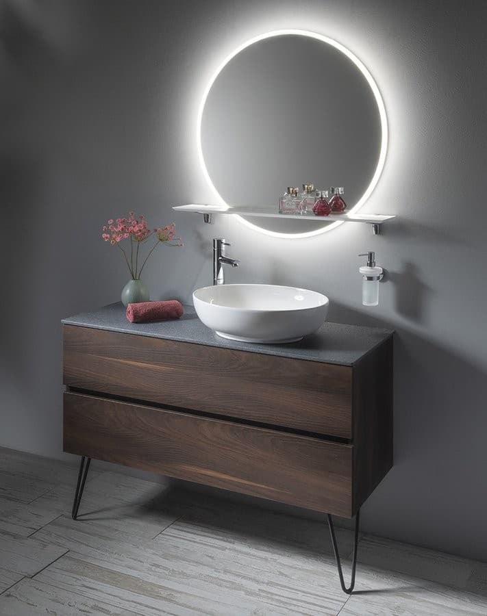 VISO lustro okrągłe z oświetleniem LED 60cm półka biały mat