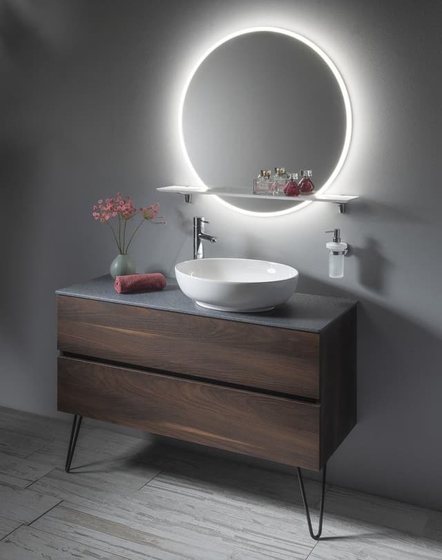 VISO lustro okrągłe z oświetleniem LED 60cm półka biały mat