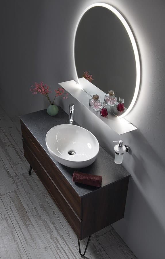 VISO lustro okrągłe LED 80cm z półką