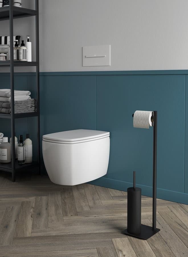 ARTU stojak na papier toaletowy z wieszakiem i szczotką, czarny