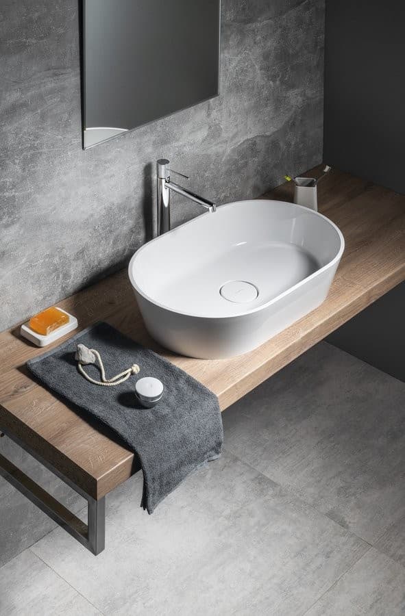 GERANO umywalka kompozytowa nablatowa 60x38cm z pokrywą