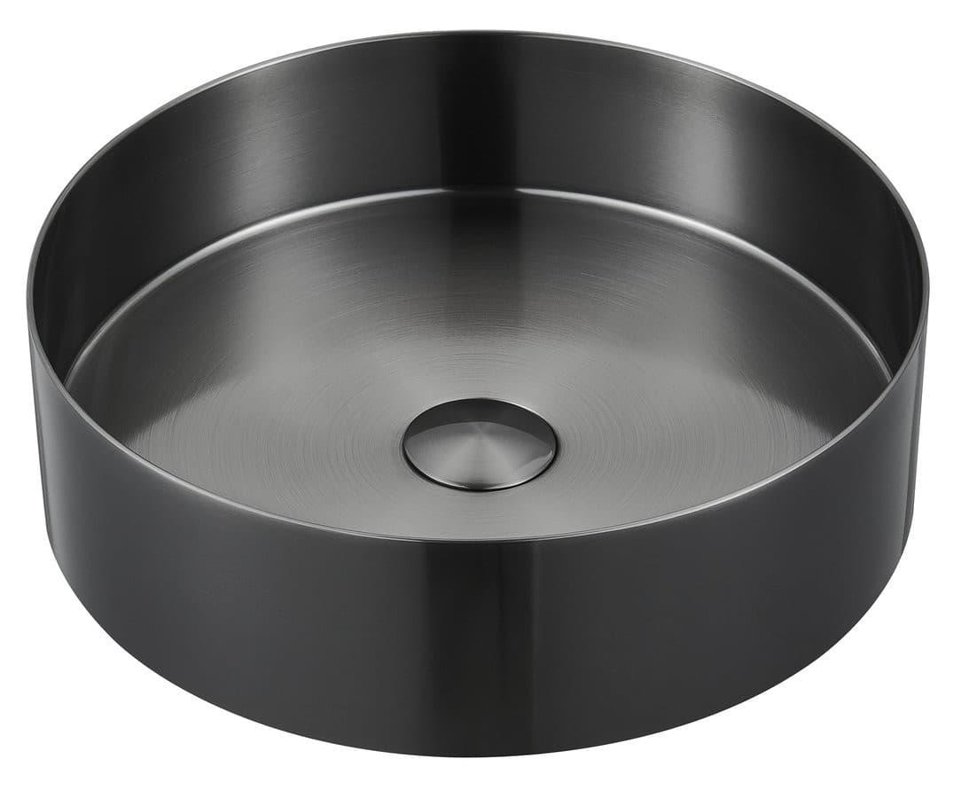 AURUM umywalka stal nierdzewna 38 cm z korkiem antracytowy