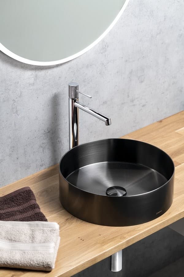 AURUM umywalka stal nierdzewna 38 cm z korkiem antracytowy