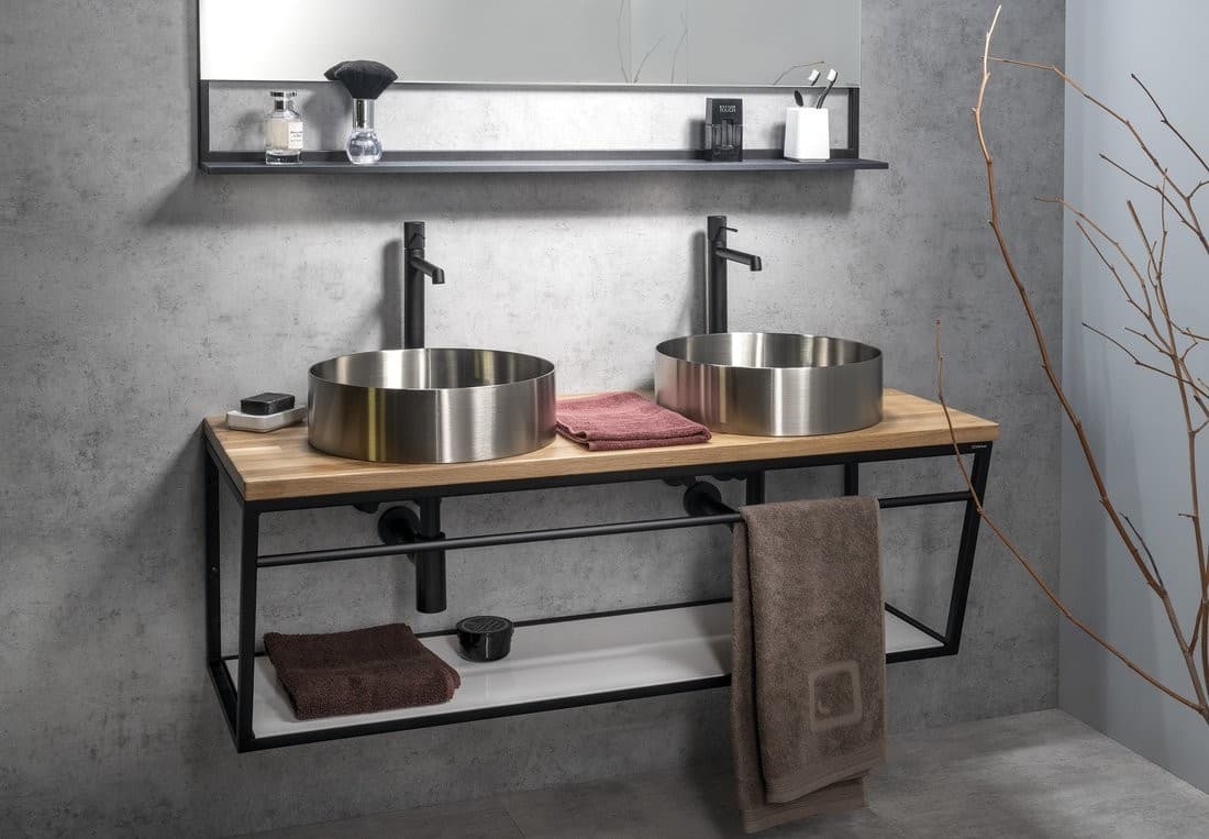 AURUM umywalka stal nierdzewna 38 cm z korkiem mat