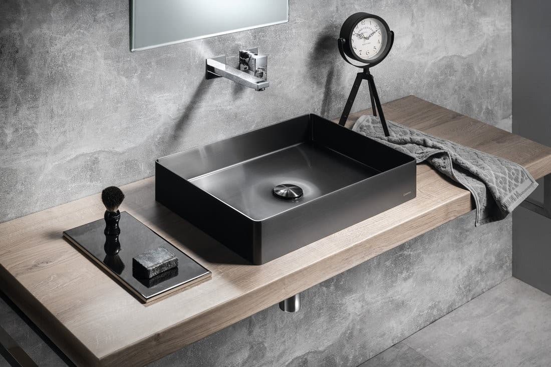 AURUM umywalka stal nierdzewna 50x35 cm z korkiem antracyt