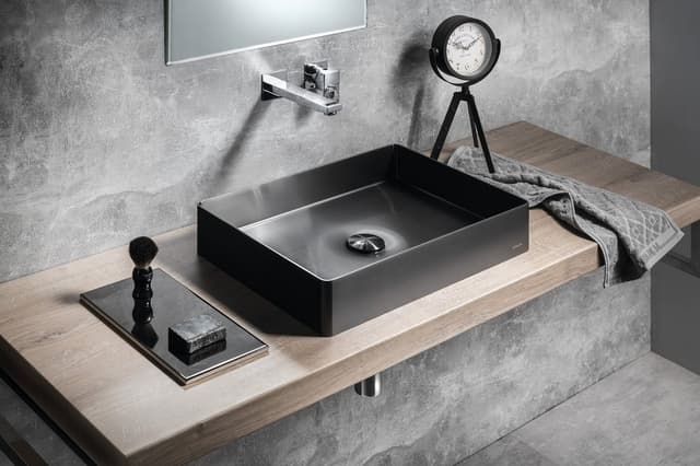 AURUM umywalka stal nierdzewna 50x35 cm z korkiem antracyt