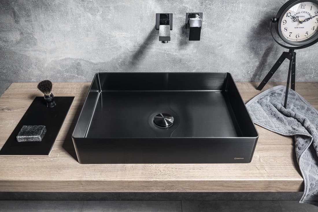 AURUM umywalka stal nierdzewna 50x35 cm z korkiem antracyt