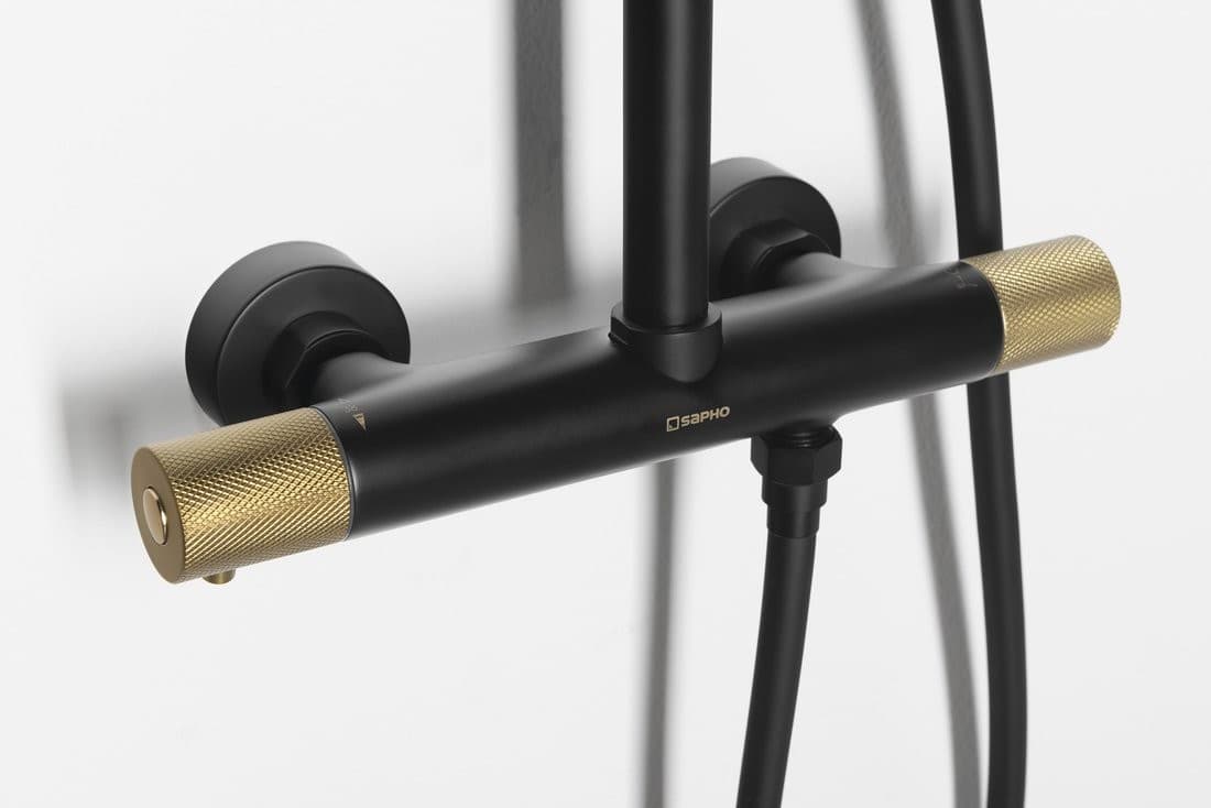 SOLARIS zestaw prysznicowy z baterią termostatyczną czarny/złoty