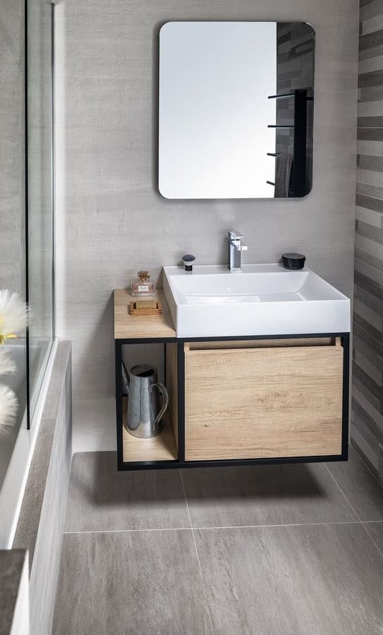 SKARA szafka pod umywalkę 80 cm, czarny mat/dąb Alabama