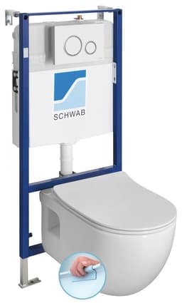 BRILLA Rimless WC wiszące z przyciskiem Schwab, biały