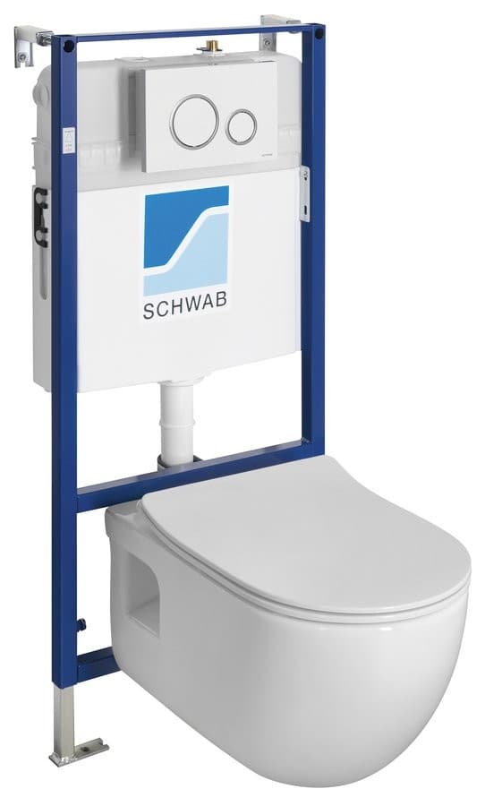 BRILLA Rimless WC wiszące z przyciskiem Schwab, biały