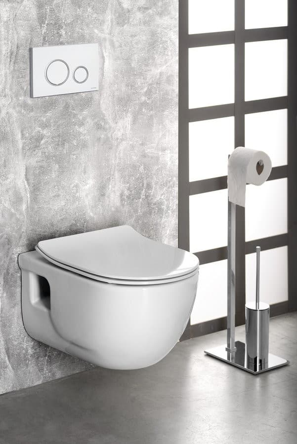 BRILLA Rimless WC wiszące z przyciskiem Schwab, biały