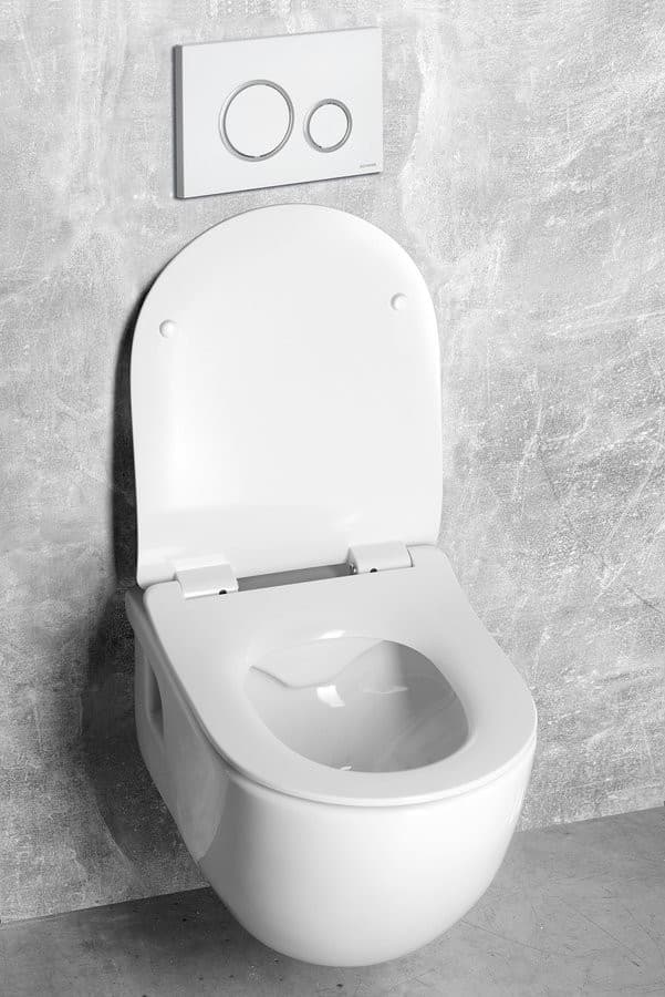BRILLA Rimless WC wiszące z przyciskiem Schwab, biały
