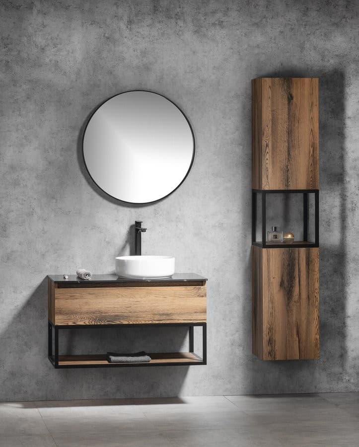 SKARA słupek wysoki 35x171x32cm, 2 drzwiczki, czarny mat/dąb Collingwood