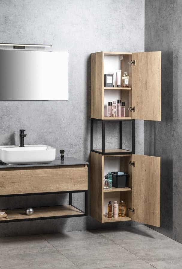 SKARA słupek wysoki 35x171x32cm, 2 drzwiczki matowy czarny/dąb Alabama