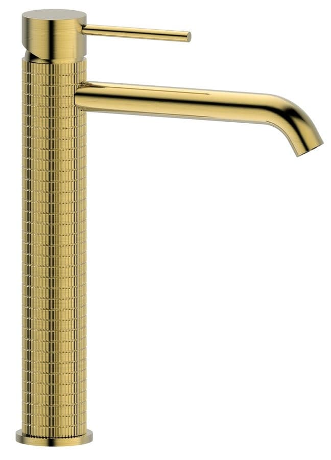 FLAWO wysoka bateria umywalkowa bez odpływu złota PVD