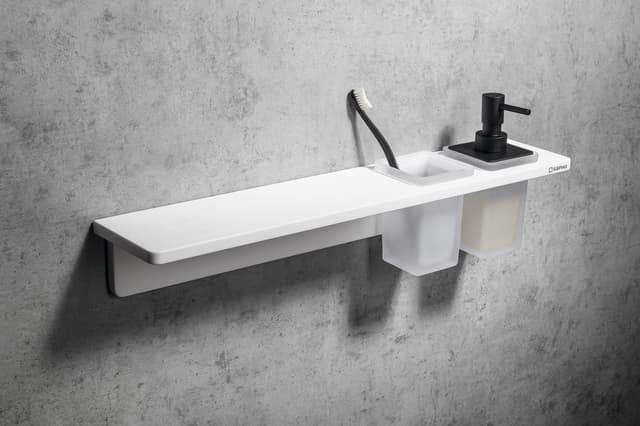 ABELINE półka z kubkiem i dozownikiem mydła Rockstone