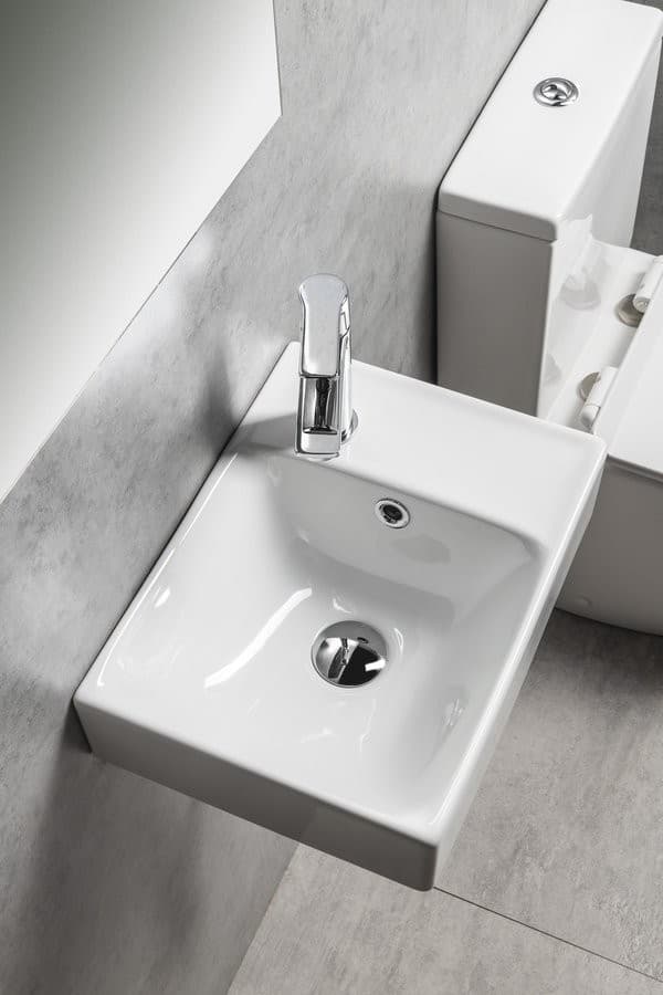 NUALI umywalka ceramiczna 40x30cm, z baterią z prawej