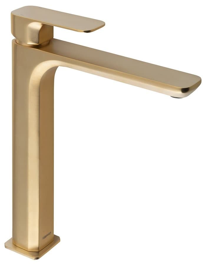 SPY wysoka bateria umywalkowa z przedłużoną wylewką złoty mat