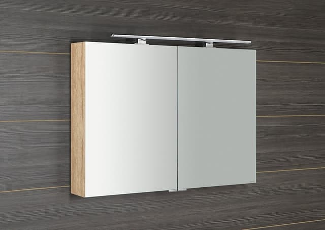 MIRRÓ szafka z lustrem LED, dąb Alabama, 100x70x16cm