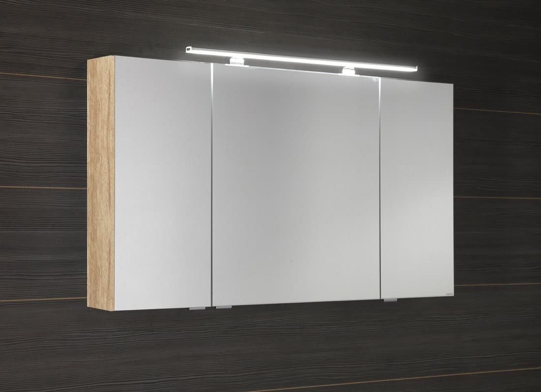 MIRRÓ szafka z lustrem LED, 3 drzwiczki 120x70cm, dąb Alabama