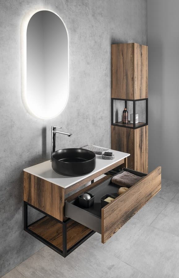 SKARA szafka pod umywalkę 90x50x45cm czarny mat/dąb Collingwood