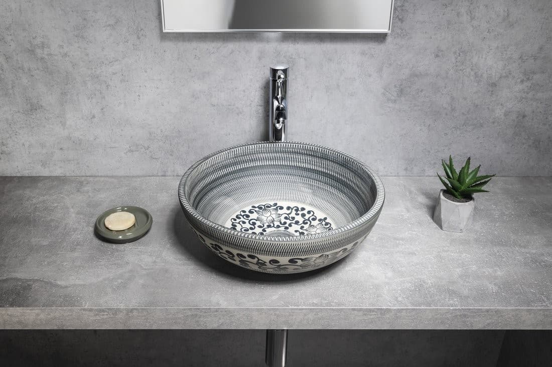 PRIORI umywalka ceramiczna nablatowa Ø 41 cm z wzorem