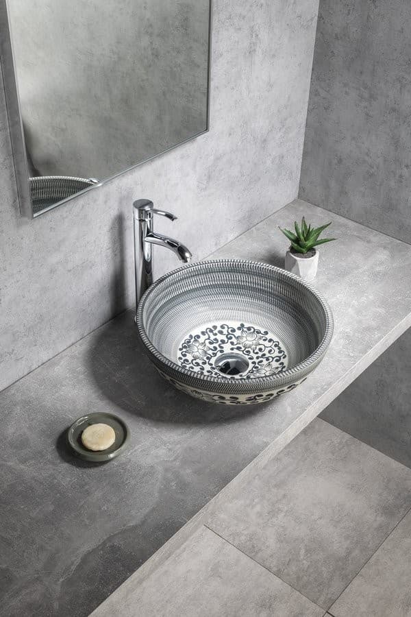 PRIORI umywalka ceramiczna nablatowa Ø 41 cm z wzorem