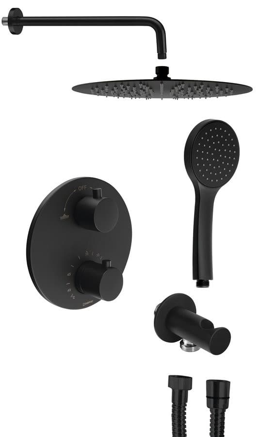Zestaw prysznicowy termostatyczny z baterią podtynkową matowy czarny