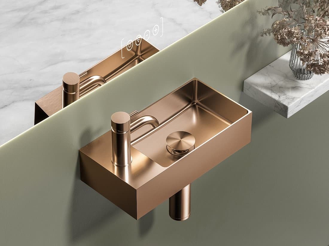 AURUM umywalka stal nierdzewna 36,5x18cm z korkiem miedź mat