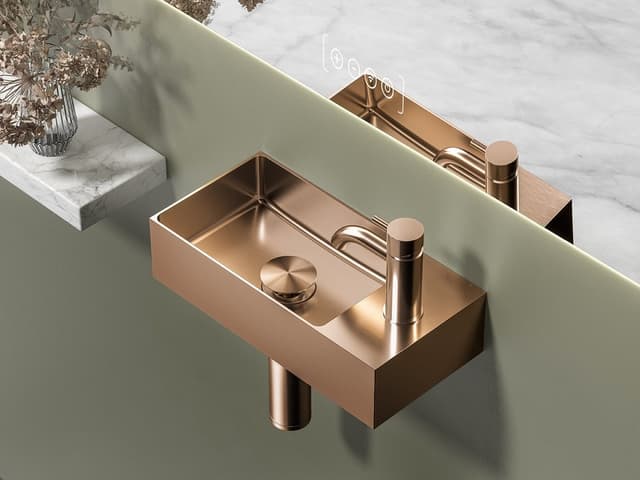 AURUM umywalka stal nierdzewna 36,5x18cm z korkiem miedź mat