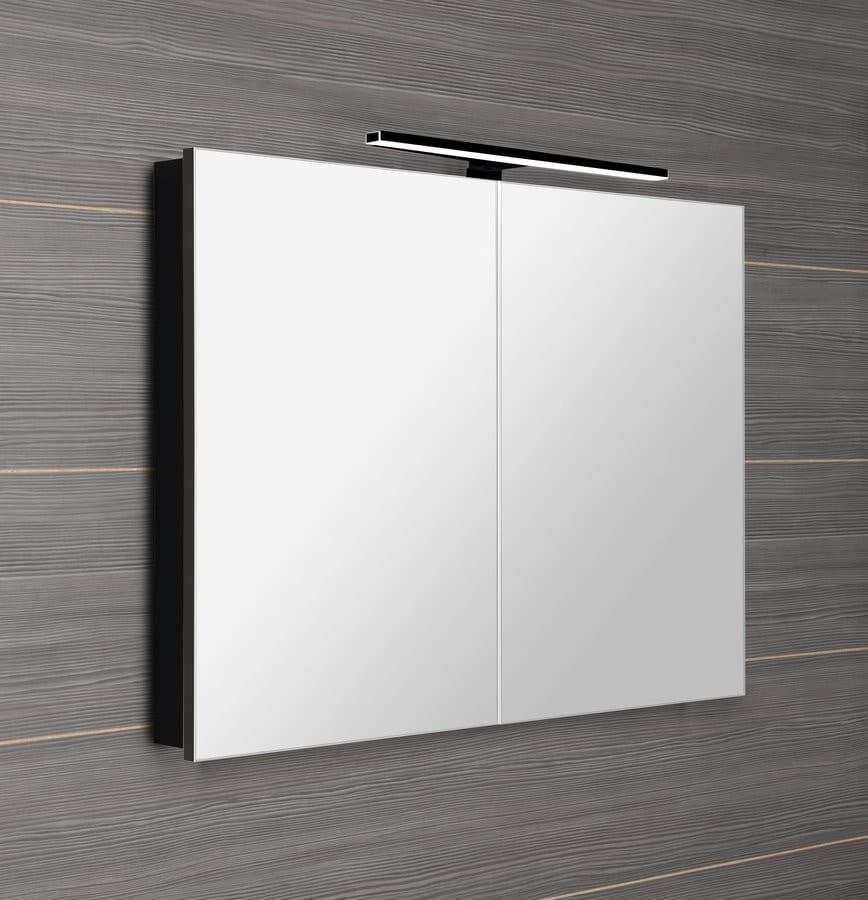 GRETA szafka z lustrem, oświetlenie LED, 101x70x14cm, czarny mat