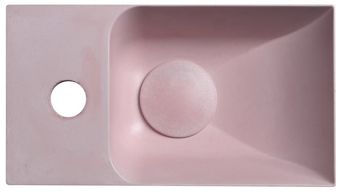 PICCOLINO umywalka betonowa, 30,8x10x17cm, bateria z lewej strony, różowy