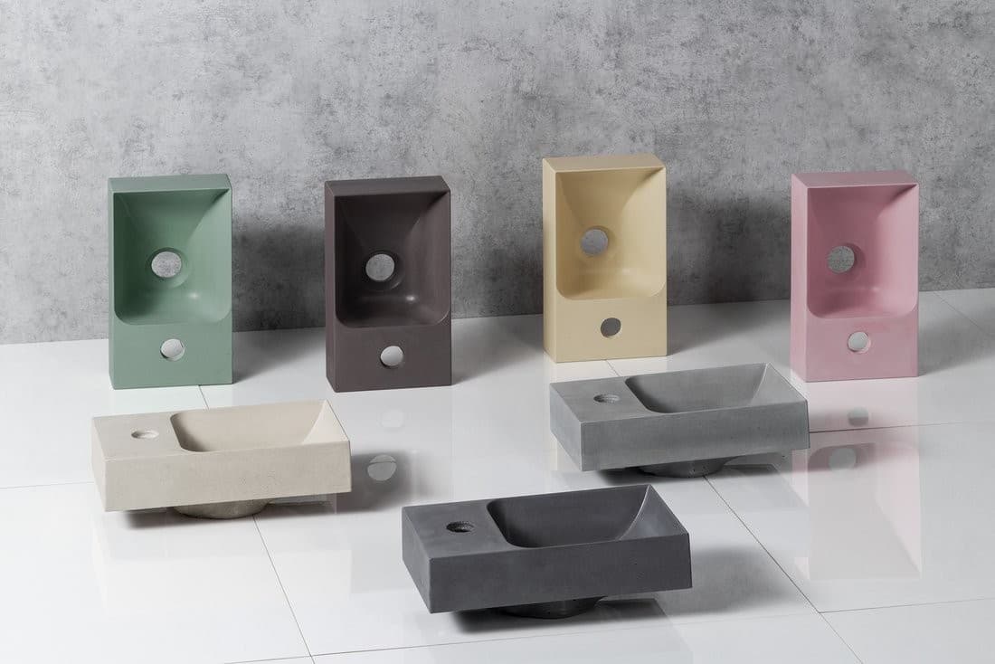 PICCOLINO umywalka betonowa, 30,8x10x17cm, bateria z lewej strony, zielony