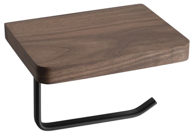 SKA Uchwyt na papier toaletowy z półką 15x10x12cm, czarny mat/orzech włoski