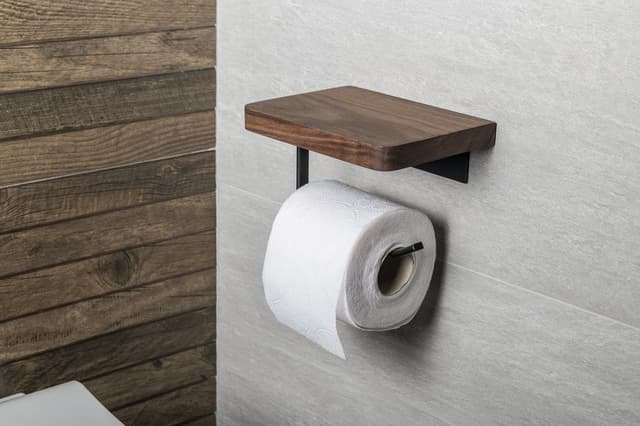 SKA Uchwyt na papier toaletowy z półką 15x10x12cm, czarny mat/orzech włoski